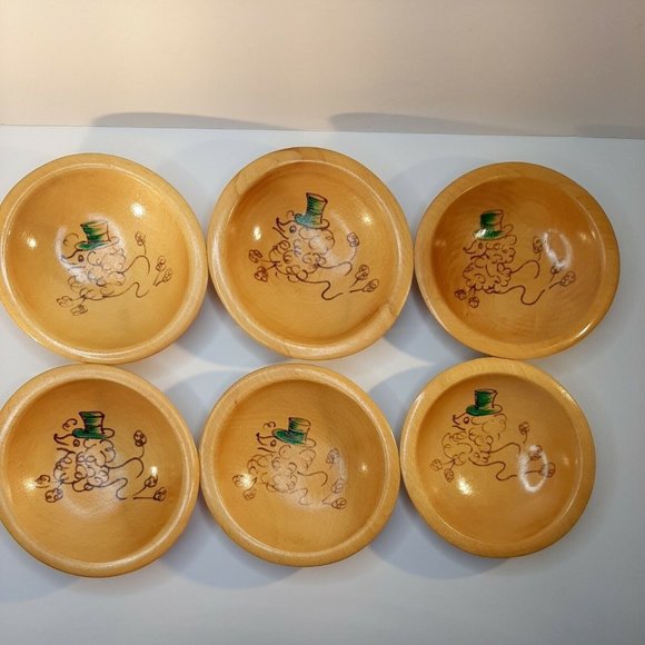 Munising Poodles Hand Painted Wooden Salad Bowls 6 Vintage Delightful TopHat EUC - Picture 3 of 12